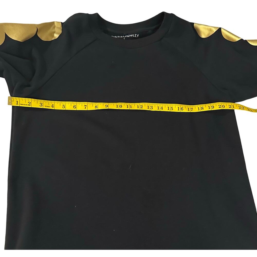 Black Scuba Sweatshirt Dress Gold Dots Ruffle Hem- Large - Picture 8 of 9